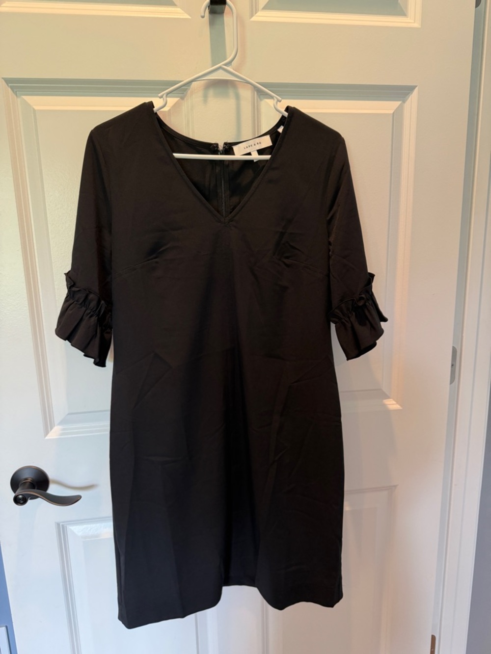 Lark & Ro Black V-Neck Ruffle Sleeve Mini Dress